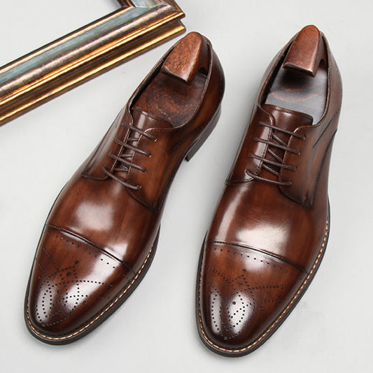 Exquisitos zapatos de cuero para hombre de cuero genuino tallado