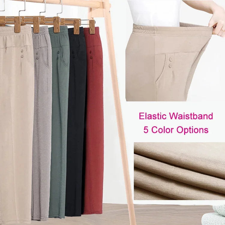 Pantalones De Pana Para Mujer - Cintura Elástica, Pierna Recta, Bolsillos, Mezcla De Algodón Y Poliéster
