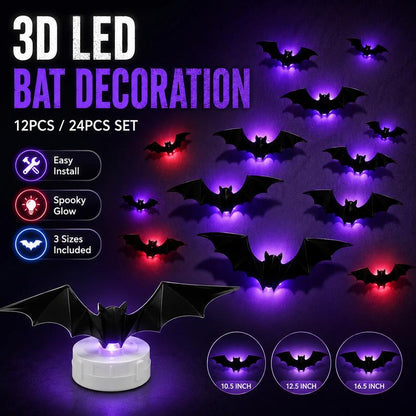 🦇¡OFERTA LIMITADA 50% OFF! ⏰Luz LED 3D de Murciélago Espeluznante, Decoración de Pared para Halloween Interior y Exterior👻