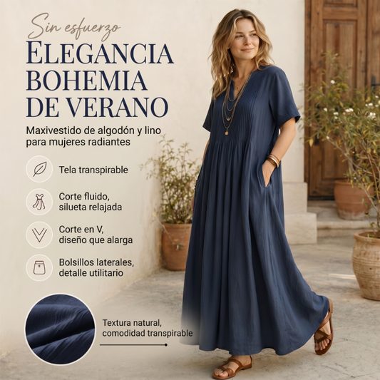 🌸💃 ¡50% OFF! Vestido Largo con Cuello en V – Fresco, Elegante y Cómodo