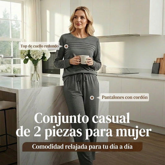 🔥 ¡50% OFF POR TIEMPO LIMITADO! 👚 Conjunto Mujer de Top Cuello Redondo y Pantalón con Cordón – Cómodo, Versátil y Elegante ✨