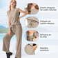 Conjunto de 2 piezas de top sin mangas y pantalones de pierna ancha para mujer