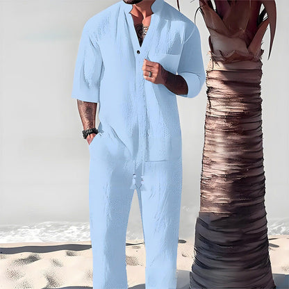 🌿Alta calidad 🌿Máxima comodidad💧Conjunto de dos piezas de algodón para hombre: Top y pantalón