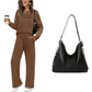 🔥¡ÚLTIMO DÍA CON 60% DE DESCUENTO!💓 Conjunto de Top Cuello Redondo y Pantalón con Cordón para Mujer