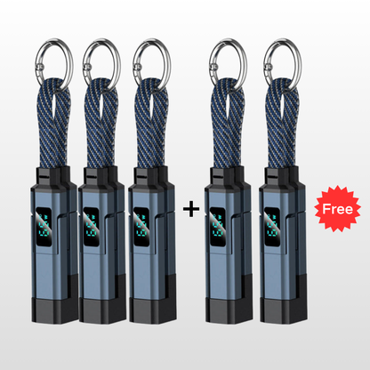 🔥OFERTA ESPECIAL 50% DE DESCUENTO🔥🔌 Cable de carga 4 en 1 con pantalla digital y llavero: carga rápida, resistente a las torceduras y compacto.