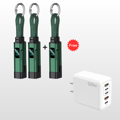 🔥OFERTA ESPECIAL 50% DE DESCUENTO🔥🔌 Cable de carga 4 en 1 con pantalla digital y llavero: carga rápida, resistente a las torceduras y compacto.