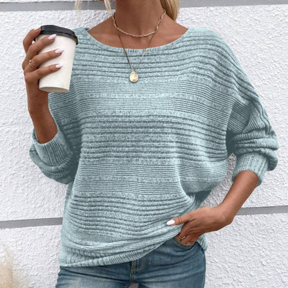 🌹Rebajas de otoño: 50 % de descuento🌹Top liso de cuello redondo a rayas con mangas largas