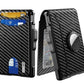 💼🔒 Cartera delgada de aluminio para hombre con bloqueo RFID – Tarjetero desplegable con clip para billetes y doble ventana para identificación