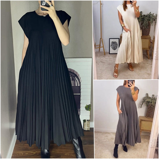 💞Vestido elegante plisado liso sin mangas💞Compre 2, envío gratis