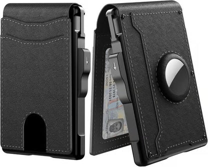 💼🔒 Cartera delgada de aluminio para hombre con bloqueo RFID – Tarjetero desplegable con clip para billetes y doble ventana para identificación