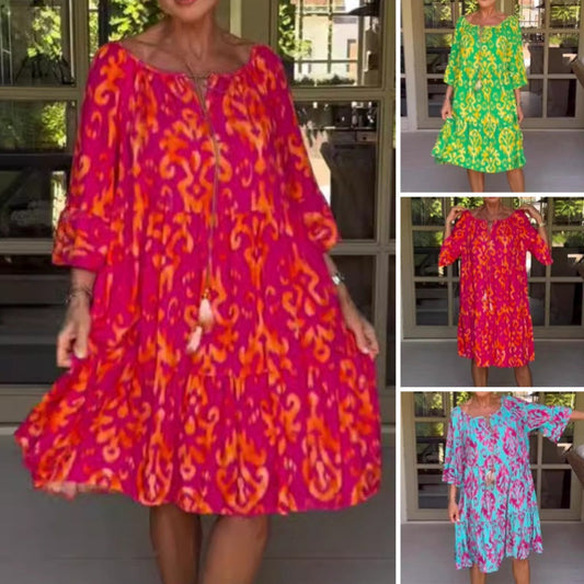 Vestido midi holgado con volantes en el bajo para mujer