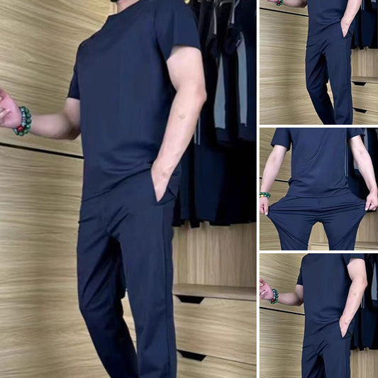 🔥Traje deportivo informal elástico de seda helada para hombre✨