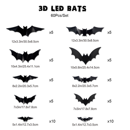 🦇¡OFERTA LIMITADA 50% OFF! ⏰Luz LED 3D de Murciélago Espeluznante, Decoración de Pared para Halloween Interior y Exterior👻