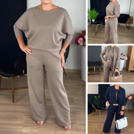 ⏳Especial por tiempo limitado⏰Elegante conjunto de 3 piezas que incluye cárdigan largo, top y pantalón💞