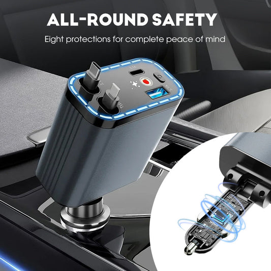 ⚡ ¡COMPRA 3 Y LLÉVATE 1 GRATIS! ✨ Cargador de coche ultrarrápido: dos puertos USB-C retráctiles con luz ambiental Starlight y protección de seguridad inteligente 🚗💫