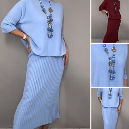 ⏳Oferta por tiempo limitado: 50% de descuento⏰Elegante conjunto de 2 piezas de suéter de punto y falda midi👚👗✈️Envío gratis