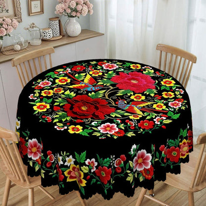 Mantel floral mexicano con borde esconjado
