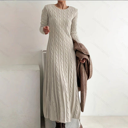 ✨ Vestido Midi de Punto Trenzado para Mujer 👗   Manga Larga · Elegante · Cómodo y Abrigador