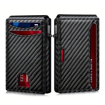 🔥【1° Más Vendido】🔥Bolsillo Abultado? Cartera 13 Tarjetas Deslizante, ¡Delgada! ⏳ RFID+🔒 Magnético! Cartera Hombre Carbono, 10.2×7cm🎁