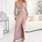 👗 Vestido de Noche Elegante para Mujer – Manga Larga con Escote en V, Estilo Sofisticado y Femenino ✨💫