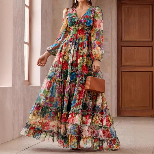 ⏰ ¡Oferta Limitada 50% OFF! 👗 Vestido Floral Romántico con Escote en V y Mangas Farol – Comodidad y Elegancia para Cada Ocasión 🌸💃