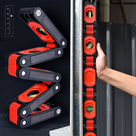 Nivel de burbuja plegable con transportador de ángulos – extensible y flexibl