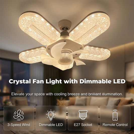Lámpara LED con ventilador de 5 aspas y efecto cristal
