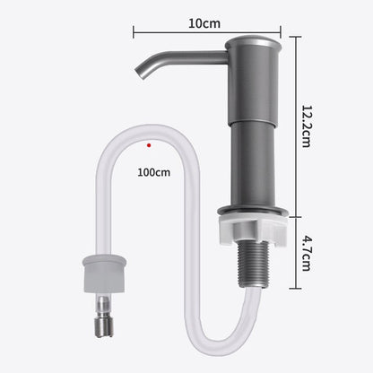 ❄️¡Oferta de verano: 50 % de descuento!🧽Dispensador de jabón empotrable para fregadero de cocina – Bomba de detergente giratoria 360° con rejilla para esponjas y manguera de 100 cm