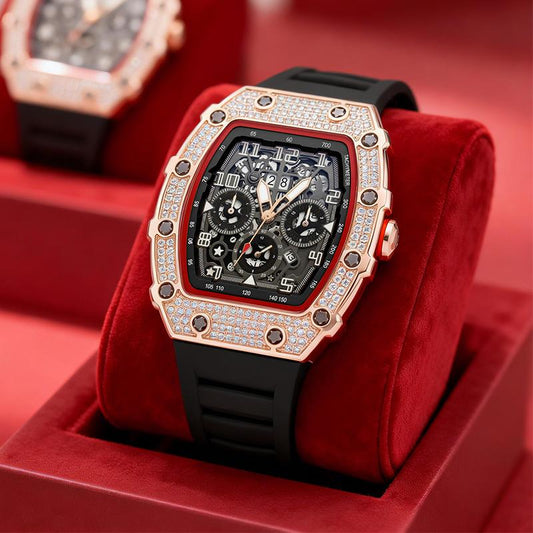 ⌚ Edición limitada – ¡50% de descuento! ✨ Reloj de lujo para hombre con forma de tonel y adornos de diamantes de imitación.