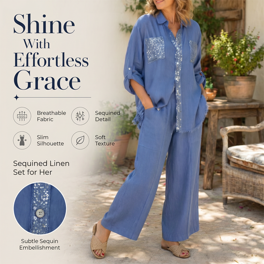 ✨👗 ¡OFERTA 50% OFF! Conjunto de Camisa de Lentejuelas y Pantalón de Pierna Ancha para Mujer – Elegancia Brillante y Estilo Sofisticado 💎