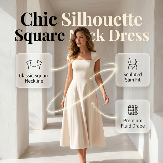 Vestido elegante de mujer con cuello cuadrado, corte en A y corte ajustado, vestido largo