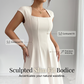 Vestido elegante de mujer con cuello cuadrado, corte en A y corte ajustado, vestido largo