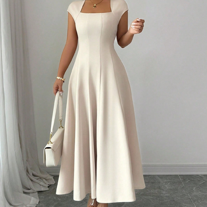 Vestido elegante de mujer con cuello cuadrado, corte en A y corte ajustado, vestido largo
