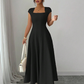 Vestido elegante de mujer con cuello cuadrado, corte en A y corte ajustado, vestido largo