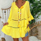 Vestido casual de mujer con cuello en V y calados