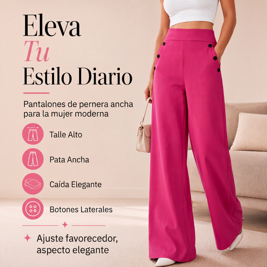 ⏰🔥 ¡OFERTA 50% OFF! 👖✨ Pantalones de Mujer de Talle Alto y Pierna Ancha – Diseño con Botones Laterales, Elegancia y Comodidad Todo el Día 💃
