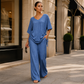 🔥⏰ ¡OFERTA 50% OFF! 👗 Conjunto de 2 Piezas para Mujer – Top con Escote en V + Pantalón de Pierna Ancha, Fresco y Elegante ✨