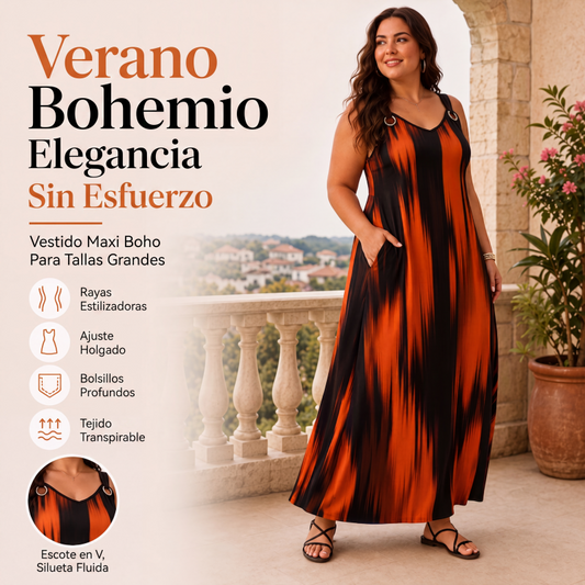 ✨ Vestido Largo de Rayas para Mujer Talla Grande – Sin Mangas, Cómodo y Elegante