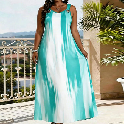 ✨ Vestido Largo de Rayas para Mujer Talla Grande – Sin Mangas, Cómodo y Elegante