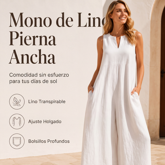 ⏰🔥 ¡OFERTA 50% OFF! 👗✨ Mono de Lino de Pierna Ancha para Mujer – Cuello en V, Corte Holgado y Comodidad Fresca para el Verano