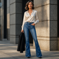 ⏰🔥 ¡OFERTA 50% OFF! 👖✨ Jeans acampanados desgastados de talle alto para mujer