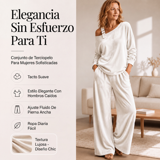 ⏰🔥 ¡OFERTA 50% OFF! 👗✨ Conjunto de top hombros al descubierto y pantalones anchos para mujer