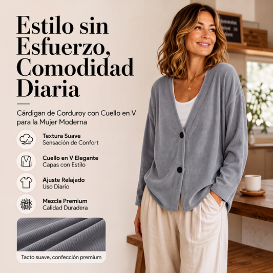 🔥⏰ ¡OFERTA 50% OFF! 👚 Cárdigan de punto de pana con cuello en V para mujer