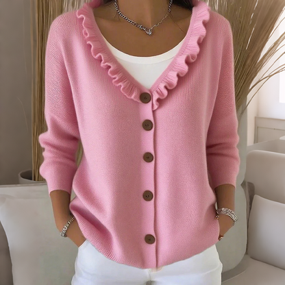 🔥⏰ ¡OFERTA 50% OFF! 👚 Cárdigan de punto con cuello con volantes para mujer