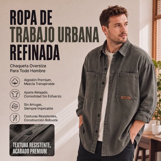 Camisa utilitaria holgada de manga larga para hombre