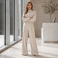 ✨ Estilo casual para el día a día | Conjunto de dos piezas para mujer: chaqueta con cuello alto y pantalón de pierna ancha