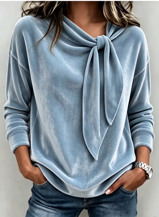 🍂 OFERTA DE TEMPORADA · -50% | Blusa de Terciopelo con Lazo para Mujer