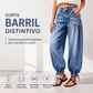 Jeans de tiro alto elásticos tipo barril para mujer