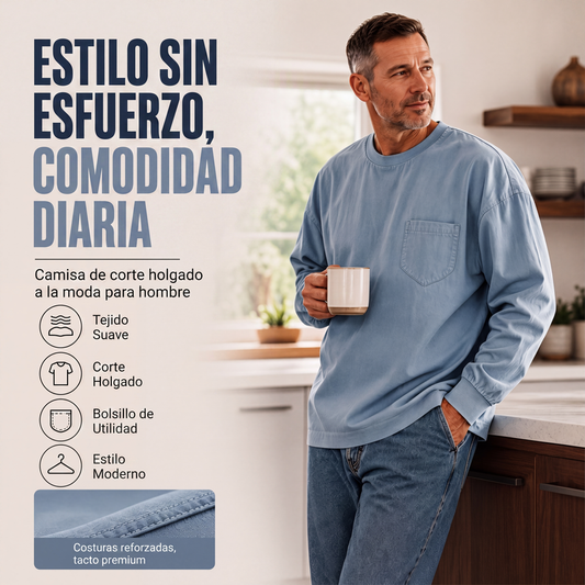 Camiseta de manga larga holgada para hombre