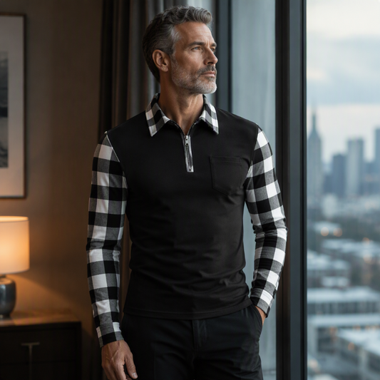 Camisa casual de manga larga con media cremallera para hombre